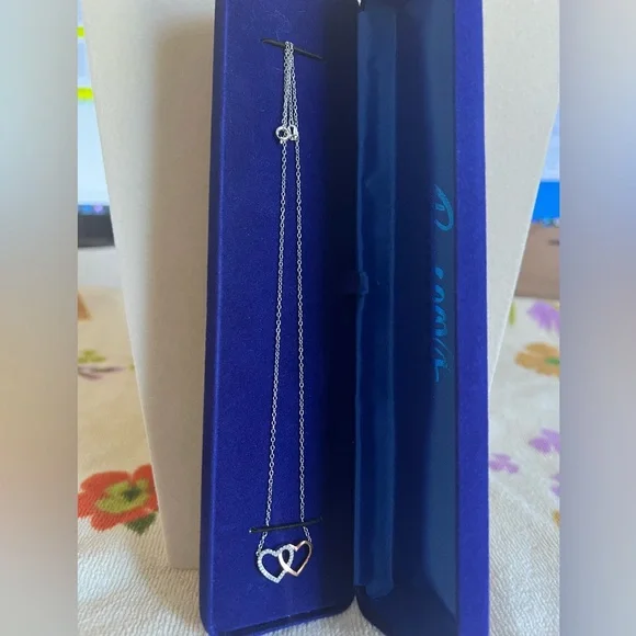 Diamond Classics Sterling Silver and Rose Gold Plated Double Heart Necklace - Picture 9 of 13